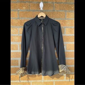 Just Cavalli Black Cotton Shirt With Leopard Pattern Trimming Size 44/8